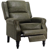 FHUKMZOI Leather Recliner Chair, Pushback Recliner Chair with Adjustable Backrest Footrest, Mid-Century Modern Living Room Reclining Chairs with Lumbar Support for Reading Bedroom (Dark Green)