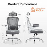 shipborne Office Chair Ergonomic Office Chair with Lumbar Support, Head Support, Rocking Function, FILP-up Armrests, Mesh High Back Chair Home Office Desk Chair, Suitable for Home, Office, Grey shipborne