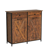 UEV Double Barn Door Style Trash Cabinet, Double Tilt Out Trash Cabinet with Solid Hideaway Drawer,Rustic Kitchen Trash Cabinet,Free Standing Wooden Kitchen Recycling Cabinet Trash Can Holder UEV