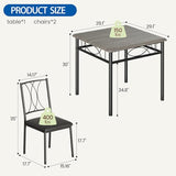 IDEALHOUSE Dining Table Set for 2, Square Dinner Table Sets with 2 Upholstered Chairs, Small Kitchen Table and Chairs for 2, Corner Dining Room Table Set for Apartment, Small Space, Dinner, Retro Gray IDEALHOUSE