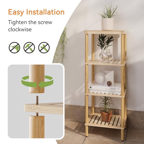 AmazerBath Bamboo Bathroom Shelf, 4-Tier Bathroom Storage Shelf, Multifunctional Storage Rack for Living Room Bedroom Kitchen, Space Saver