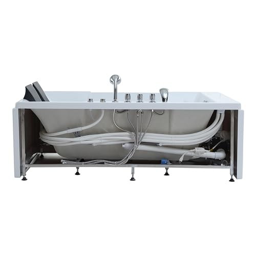 Empava 72" x 48" Whirlpool Tub, 2 Person Jetted Bathtub, Hydro Massage & Chromatherapy [ETL Certified], 3 Sided Apron, Acrylic , 1125 Watt, 110 Gallons, Left Drain Empava