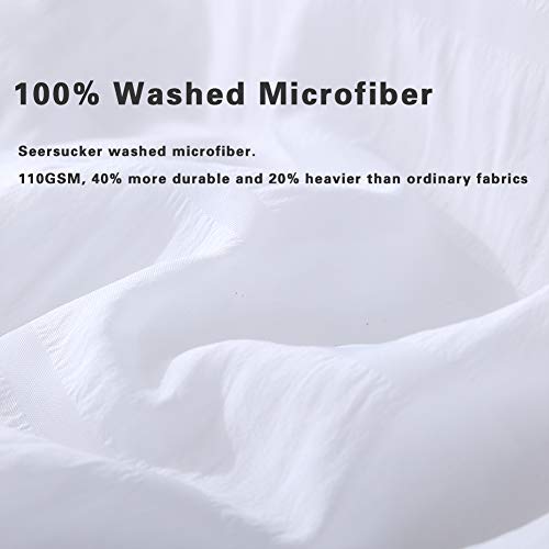 AveLom White Duvet Cover Queen (90 x 90 Inches)， 3 Pieces (1 Duvet Cover + 2 Pillow Cases) Stripe Zipper Closure Corner Ties Soft Washed Microfiber Duvet Cover for Men, Women AveLom