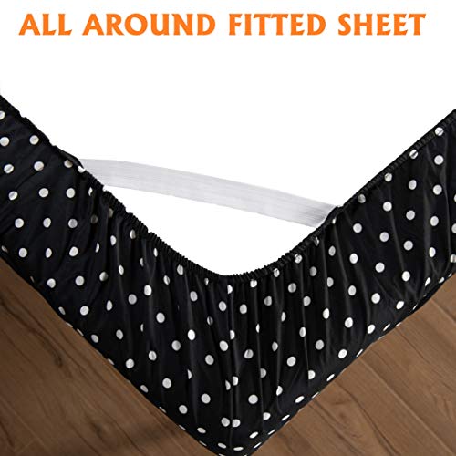 Elegant Comfort Luxury Soft Bed Sheets Polkadot Pattern - 1500 Premium Hotel Quality Microfiber Softness Wrinkle and Fade Resistant (6-Piece) Bedding Set, King, Black Elegant Comfort