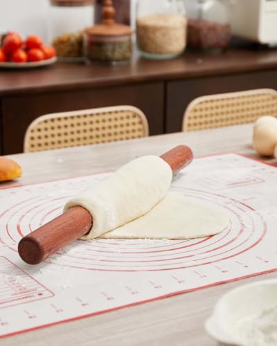 Wood Rolling Pin for Dough, Vinoil French Rolling Pins for Baking with Slicone Baking Mat Set, Dough Roller for Baking Fondant Pizza Pasta Pies Cakes Bread and Cookies, 16 Inch Rosewood