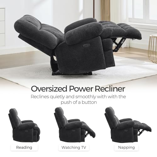 Oversized Power Zero Gravity Recliner Chairs for Adults, Electric Reclining 0 Gravity Chair for Big Man,Soft Fabric Overstuffed Single Recliners with USB Charger Port for Living Room, Grey