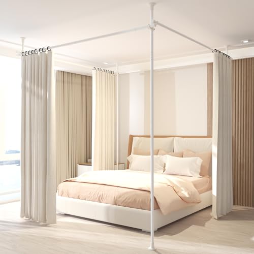 Room Divider Curtain Rod, 28-171inch(W) 4-10ft(H) Adjustable Curtain Rod divider for Room Separation, Heavy Duty Floor to Ceiling Wall Divider Hanging Room Dividers Partition Space Separator White ADUBENRY