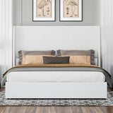 Jocisland Queen Size Bed Frame Lift Up Storage Bed Linen Upholstered Bed Frame with Hydraulic Storage/Wingback Headboard/No Box Spring Needed/White Jocisland
