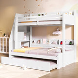 Bellemave Twin Over Full Bunk Bed with Storage Staircase, Trundle, Built-in Shelves & USB Charging Station, Space-Saving Design Bunk Bed Frame for Kids Teens, Solid Wood & MDF, White Bellemave