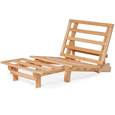 Nirvana Futons Twin Futon Lounger with Twill Khaki Mattress, Natural Solid Wood Nirvana Futons