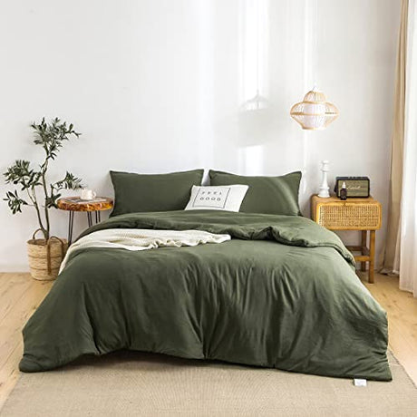 COTTEBED Ultra-Soft King Bedding Comforter Sets Bed, All Season Use Light Weight with Warm Fluffy Washed Cotton Microfiber,1 Bed Blanket Comforter & 2 PillowSham(King/California King Dark Olive Green COTTEBED
