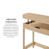 Walker Edison Transitional Style Furniture, Reeded Detail, Lift-Top Desk with Drawer and Storage Cubby, Sitting to Standing Desk, Soft Self-Close Desktop, 38”W x 16.75”D x 30”H, Coastal Oak Walker Edison