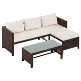 Shintenchi Outdoor Patio Furniture Sets, Wicker Patio sectional Sets 3-Piece, All Weather Wicker Rattan Patio Seating Sofas with Glass Coffee Table and Cushion (Beige) Shintenchi