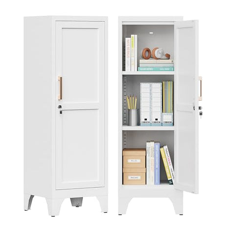 Kooyon Metal Locker Storage Cabinet with Lock,Metal Cabinet Home Office Storage Cabinets with Doors and Shelves for Employees,School,Garage, Office, Gym, Home-Assembly Required(White) Kooyon