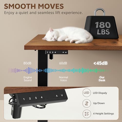 Homiflex 47 Inch L Shaped Standing Desk with 3 Drawers Electric Standing Desk with Storage Computer Desk Adjustable Height with Power Outlets 4 Memory Presets for Home Office Rustic Brown Homiflex