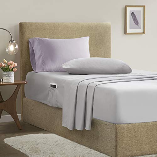 Comfort Spaces Bed in A Bag - Trendy Casual Design Cozy Comforter with Complete Sheet Set with Side Pocket, All Season Cover, Matching Shams Twin XL(66 in x 90 in), Kate, Grey/Purple 6 Piece Comfort Spaces