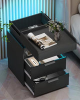 Baoz Nightstand with Gun Drawer, Charging Night Stand with USB and AC Ports, LED Nightstand, NightStands with Gun Drawer, Smart Night Stand with Sliding Top Storage Baoz