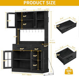 DWVO Kitchen Pantry Storage Cabinet with Microwave Stand, 71'' Tall Kitchen Hutch Cabinets with Power Outlet, Modern Food Pantry Hutch with Drawers ＆ Shelves for Home, Pack of 1, Black DWVO