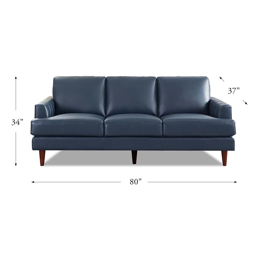 Hydeline Cassia Top Grain Leather Sofa Couch, 80", Bristol Navy, Memory Foam and Pocket Coils Hydeline