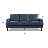 Hydeline Cassia Top Grain Leather Sofa Couch, 80", Bristol Navy, Memory Foam and Pocket Coils Hydeline