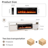 EAG 80" Electric Fireplace TV Stand with 42 inch Fireplace Up to 90" TVs, Entertainment Center with with Storage Cabinet & LED Lights, Modern Media Console for Living Room, White EAG