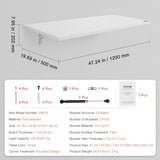 VEVOR Wall Mounted Folding Table, 47.24" x 19.69" Wall Mount Drop Leaf Table, Floating Desk with Iron Bracket, Fold Down Desk for Small Spaces, Home Office, Dining, Laundry Room, Kitchen, Bar, White VEVOR