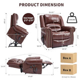 EZZUP Genuine Leather Power Lift Recliner Chair, Lazy Boy Recliner Chair with Charging Ports for Living Room Theater Seating, Electric Single Sofa with Round Armrest, Red