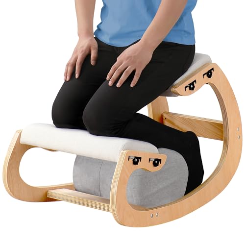 Adjustable Kneeling Chair, Wooden Ergonomic Chair Knee Chair Posture Chair - Improve Your Posture with an Angled Seat for Home,Office (Wood Color+ Pads) MallVitally
