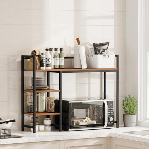 Snughome Desk Shelf, 38.6" Desktop Organizer Shelf, Desk Hutch for Computer Monitor, 4 Tier Desk Display Rack, Wood Desktop Bookshelf Storage Rack for Home Office Dorm, Rustic Brown Snughome