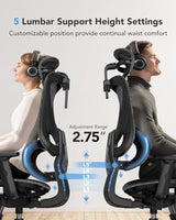 HUANUO Ergonomic Mesh Office Chair with 5-Level Lumbar Support, Computer Gaming Chair with Adjustable Headrest & Armrests, Rocking Tilt, Comfortable High Back Desk Chair for Home Office HUANUO