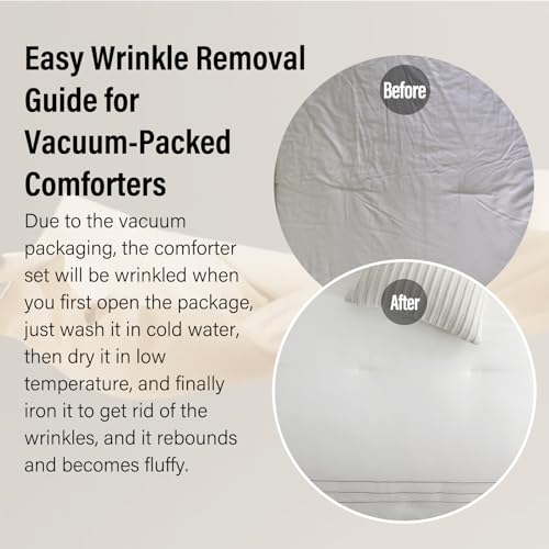 Finlonte King Size Comforter Set, Navy Blue Grey White Striped Comforter Bedding Set, 100% Cotton Luxury Fluffy Cozy Bed Set, Modern Minimalist Lightweight King Quilted Comforter All Season, 104"x90" Finlonte