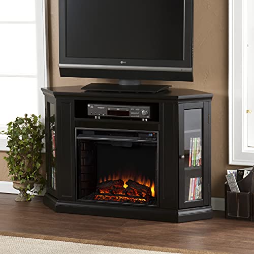 SEI Furniture Claremont Convertible Corner Electric Fireplace Media Stand with Storage, Black SEI Furniture