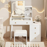 KAMABOKO Vanity Desk with LED Lights Mirror & Power Outlet, Small Makeup Vanity Table Set with 3 LED Lights Modes Adjustable Brightness,Dressing Table for Women and Girls Bedroom (055 White) KAMABOKO