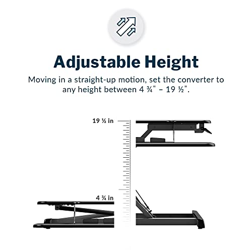 Vari VariDesk Essential Vertical Lift 30 Inch Standing Desk Converter - Compact Home Office Workstation for Laptop or Monitor + Keyboard Tray - Delivers Fully Assembled (Black) Vari