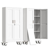 erosoei 61" H Metal Garage Storage Cabinet, Rolling Tool Cabinet with 2 Doors and Wheels, Locker Steel Cabinet with 3 Adjustable Shelves, Organization Cabinet for Garage,Office,Home,Gym,School（White） erosoei