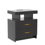 HNEBC Auto LED Nightstand with Wireless Charging Station & USB Ports,High Gloss Bedside Tables with 2 Drawers,Floating Nightstand with 3 Color & Adjustable Brightness Embedded LED Light Strip HNEBC