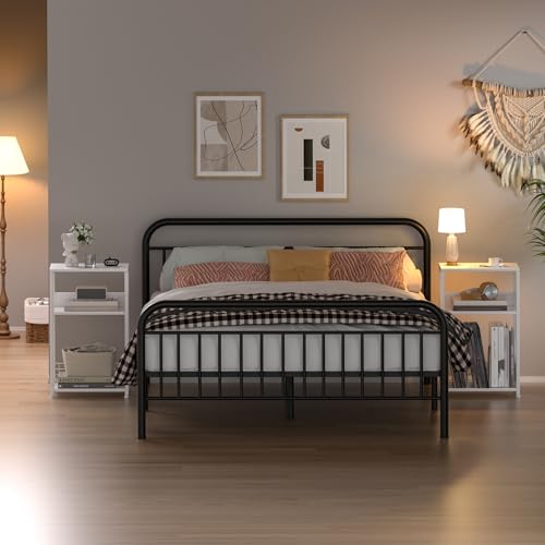 LELELINKY White Side Table with Storage, Small End Table Printer Stand for Small Spaces, Record Player Stand with Vinyl Storage, Sofa Night Stands for Living Room Bedroom LELELINKY