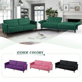 Lesofair 77" Velvet Sleeper Couch with Adjustable Backrests & Armrests, Modern Sofa Bed with Nailhead Trim, Tufted Loveseat Sofa with Deeper Seat for Living Room,Office,Green Lesofair