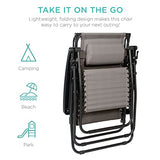 Best Choice Products Folding Zero Gravity Outdoor Recliner Patio Lounge Chair w/Adjustable Canopy Shade, Headrest, Side Accessory Tray, Textilene Mesh - Ice Gray