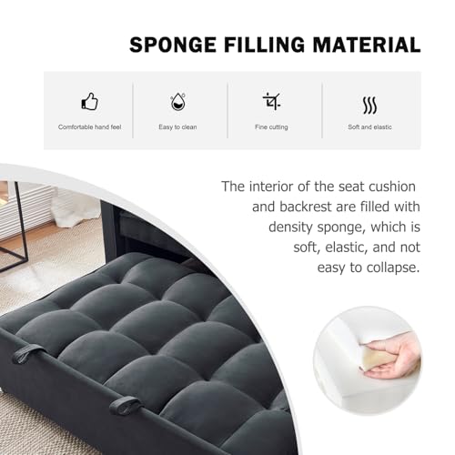 Yaewzbr Velvet Convertible Sleeper Sofa， 3-in-1 Pull Out Couch Bed with Pillows，Adjustable Backrest，Storage Pockets with Armrests for Living Room & Bedroom（Black Yaewzbr