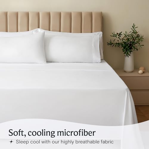 LuxClub 4 PC King Size Sheet Set Bed Sheets Deep Pockets 18" Wrinkle Free Cooling Bed Sheets Machine Washable Hotel Bedding Silky Soft - White King LuxClub