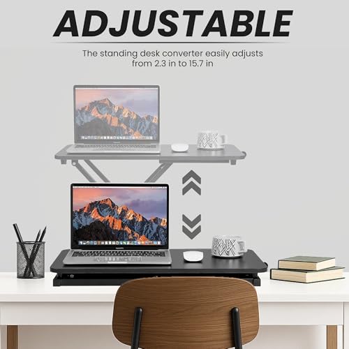 ANTHOSPACE Standing Desk Converter 23.6" x 13.4", Adjustable Height 2.4"–15.7", Sit Stand Converter with Sturdy Steel Frame, Ergonomic Standing Desk Topper & Monitor or Laptop Riser for Home Office ANTHOSPACE