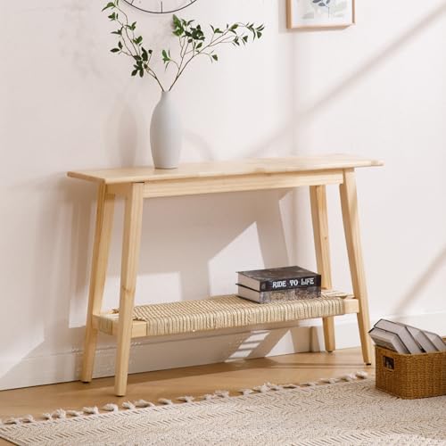 chairus Entryway Table with Storage Farmhouse Narrow Console Table 46” Rattan Sofa Table for Entrance Hallway, Living Room, Oak chairus