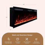 Modern Ember Vibrance 60 Inch Smart Linear Electric Fireplace Insert - Recessed or Wall-Mount, LED Multi-Flame Colors, Alexa/WiFi Enabled - Remote Included - Crystals Modern Ember