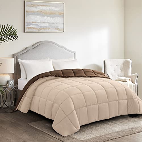 Homelike Moment Comforters Queen Size - Brown Duvet Insert Down Alternative Bed Queen Comforter, Lightweight Bedding Comforters Full Size Quilted Soft All Season Reversible Chocolate Brown/Beige Homelike Moment