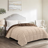 Homelike Moment Comforters Queen Size - Brown Duvet Insert Down Alternative Bed Queen Comforter, Lightweight Bedding Comforters Full Size Quilted Soft All Season Reversible Chocolate Brown/Beige Homelike Moment