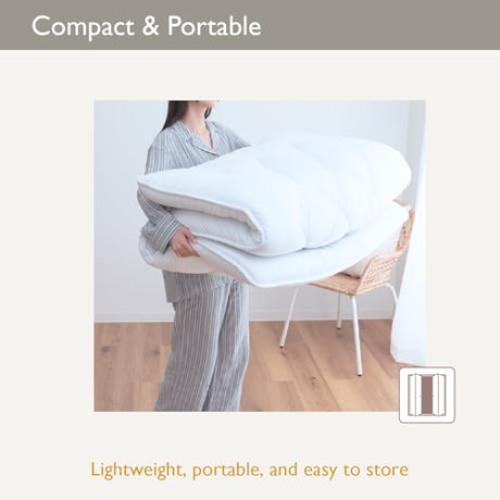 TEIJIN Japanese Futon Mattress, 100% Polyester, Foldable & Portable Floor Lounger Bed, Roll Up Sleeping Pad, Shikibuton, (Extremely Thick, Queen (U.S. Standard)), White TEIJIN