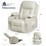 FURNIMAT Recliner Chairs for Adults, Massage Rocker with Heated Modern Ergonomic Lounge 360 Degree Swivel Single Sofa Seat Living Room Lounge Recliners Ivory White