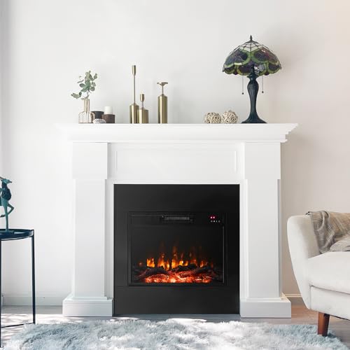55 Inch Electric Fireplace with Mantel, Tall Fire Place Heater Freestanding with Remote Control Timer LED Flame for Living Room Bedroom, White Cloud Mountain