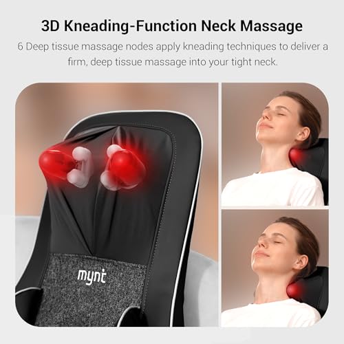 Mynt FSA Eligible HSA Approved Shiatsu Neck and Back Massager for Chair with 10 Deep Kneading Nodes, 2D & 3D Back Massage with Heat, Portable Spot Massage Chair Pad (Black) Mynt